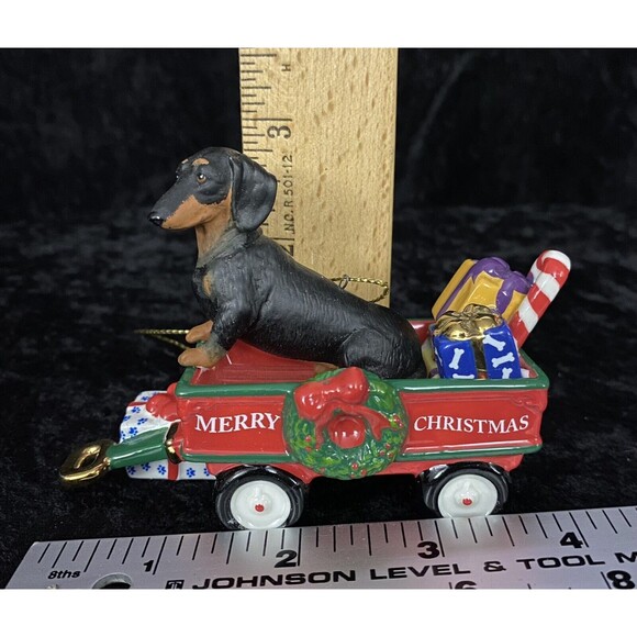 Danbury Mint Dachshund Christmas Ornament Dog Red Wagon 2010 A Waggin Holiday - Picture 7 of 8